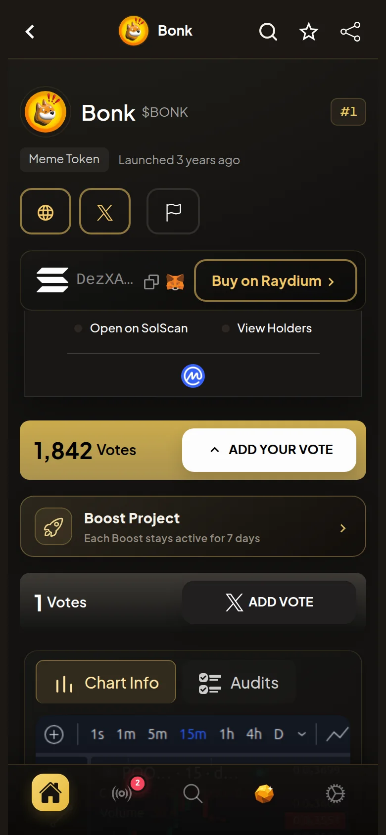 Coinvote project page on mobile