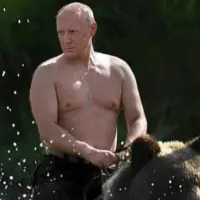 Trump riding a bear Logo